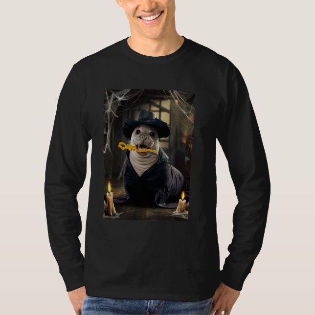 Camiseta Asombroso animal marino de Halloween con miedo por (Anverso)