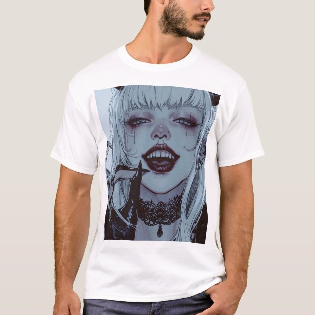Camiseta Asombroso Chica de Anime con el pelo blanco y pert (Anverso)