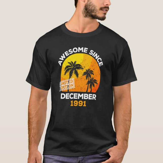 Camiseta Asombroso desde diciembre de 1991 Nacimiento Retro (Anverso)