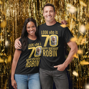 Camiseta aspecto de cumpleaños 70 personalizado con foto y