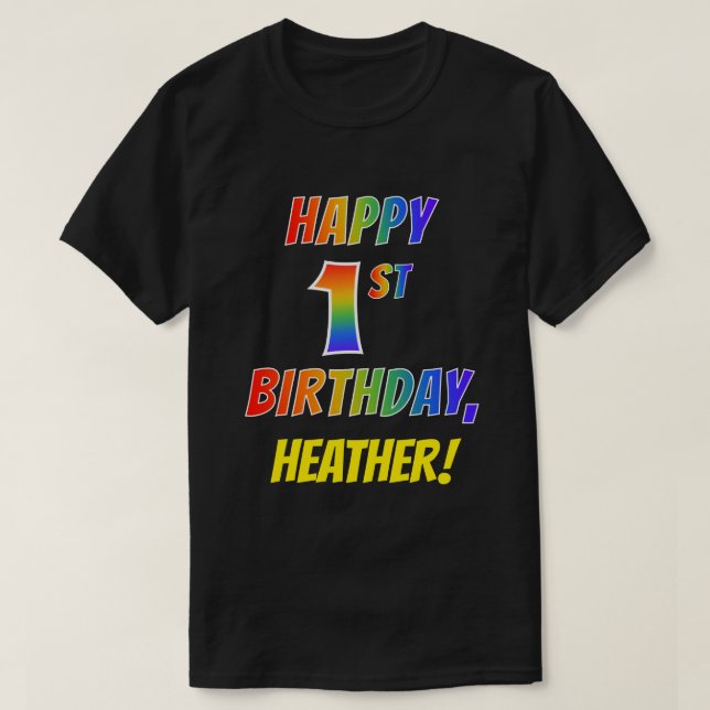 Camiseta Aspecto FELIZ 1º CUMPLEAÑOS + Nombre personalizado (Diseño del anverso)