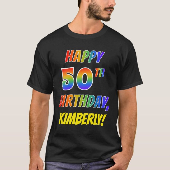 Camiseta Aspecto FELIZ 50º CUMPLEAÑOS + Nombre personalizad (Anverso)