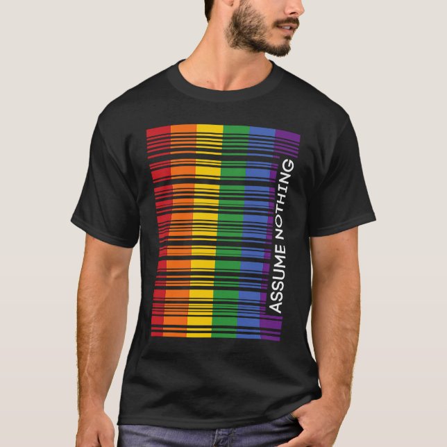 Camiseta Assume Nothing Gay Pride Flag Rainbow Barcode Prid (Anverso)