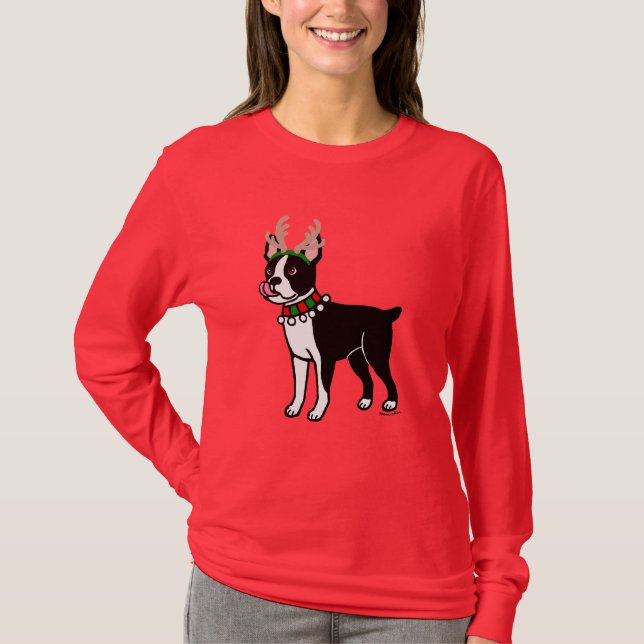 Camiseta Astas del navidad de Boston Terrier (Anverso)