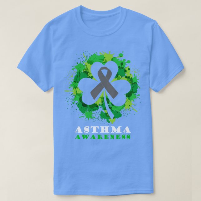 Camiseta Asthma Awareness Ribbon Shamrock Saint Patricks Da (Diseño del anverso)