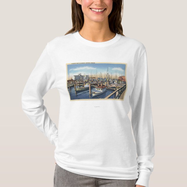 Camiseta Astoria, Oregon - flota pesquera en puerto (Anverso)