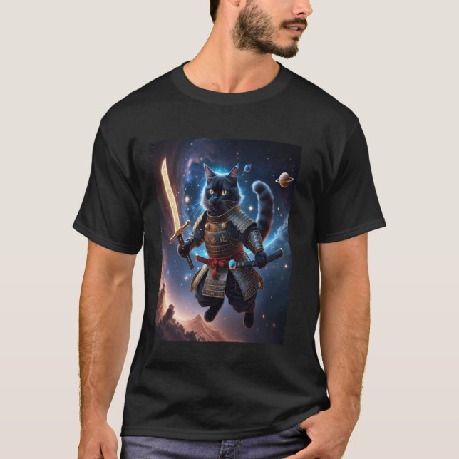 Camiseta Astral Samurai Cat Guardian of the Celestial Waves (Anverso)
