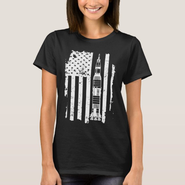Camiseta Astro de la bandera de época Apolo 11 Saturn V Roc (Anverso)