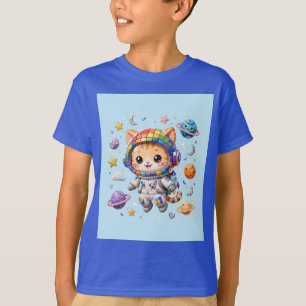 Camiseta Astro Gato - fondo azul cielo - Kids Vertical