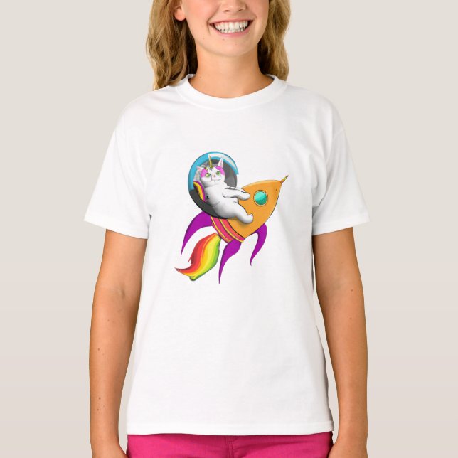 Camiseta Astro Kitty - Tee Gato Espacial Unicornio (Anverso)