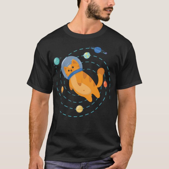 Camiseta Astrocat - Gato astronauta con planetas (Anverso)