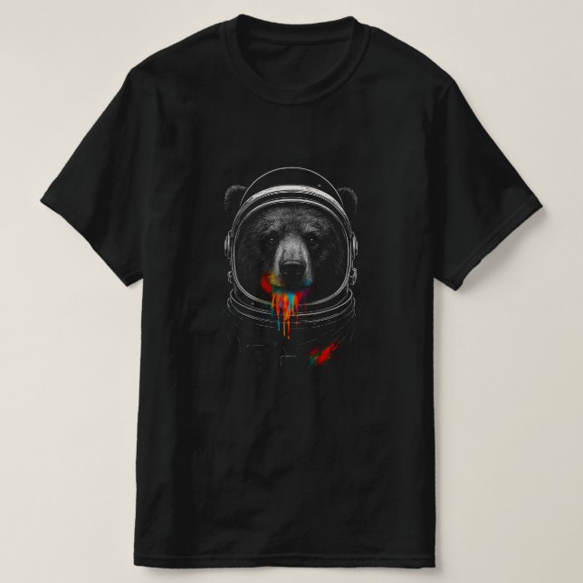 Camiseta Astronaut Bear with Neon Paint Drips – Cosmic Anim (Diseño del anverso)
