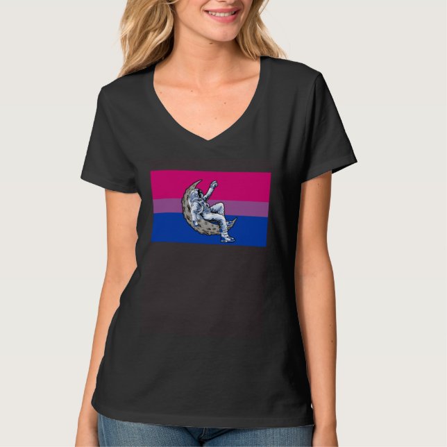 Camiseta Astronaut Bisexual Pride Flag Crescent Moon Outer  (Anverso)