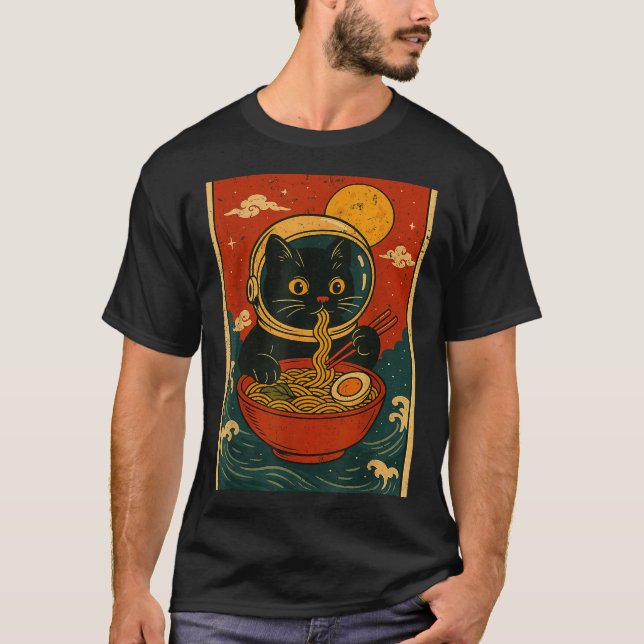 Camiseta Astronaut Cat Ramen Japanese Graphic Tees Men Wome (Anverso)
