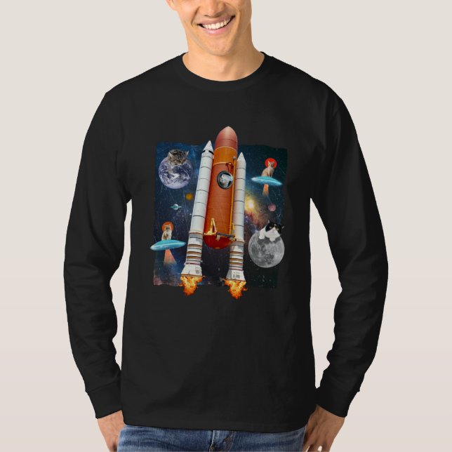 Camiseta Astronaut Cats In Outer Space Meow Spaceship UFO K (Anverso)