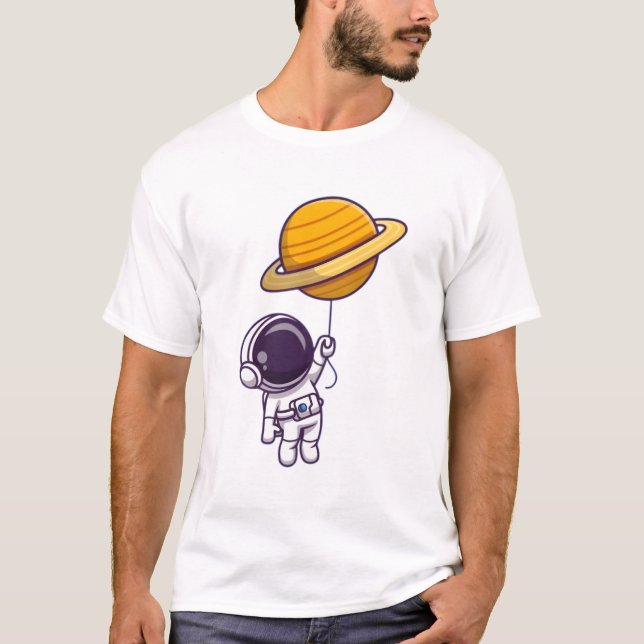 Camiseta Astronaut Holding Saturn Balloon – Cute Space Them (Anverso)
