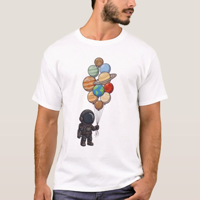 Camiseta Astronaut Holding Solar System Planet balloon (Anverso)