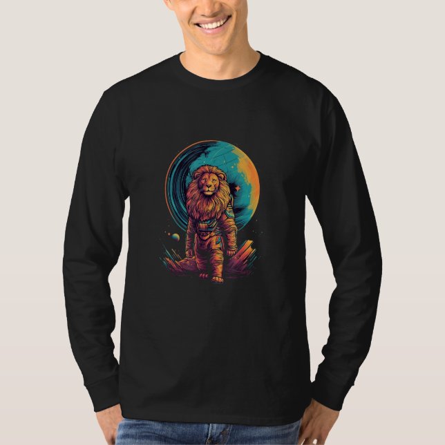 Camiseta Astronaut Lion Space Moon Cosmonaut Futuristic Ret (Anverso)