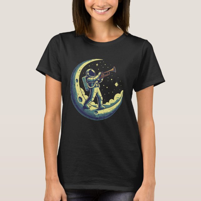Camiseta Astronaut On Moon Trumpet Funny Space Music Men Bo (Anverso)