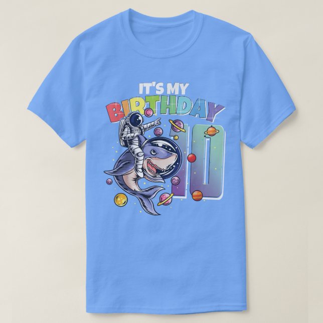 Camiseta Astronaut on Shark 10th Birthday Boy Girl 10 Years (Diseño del anverso)