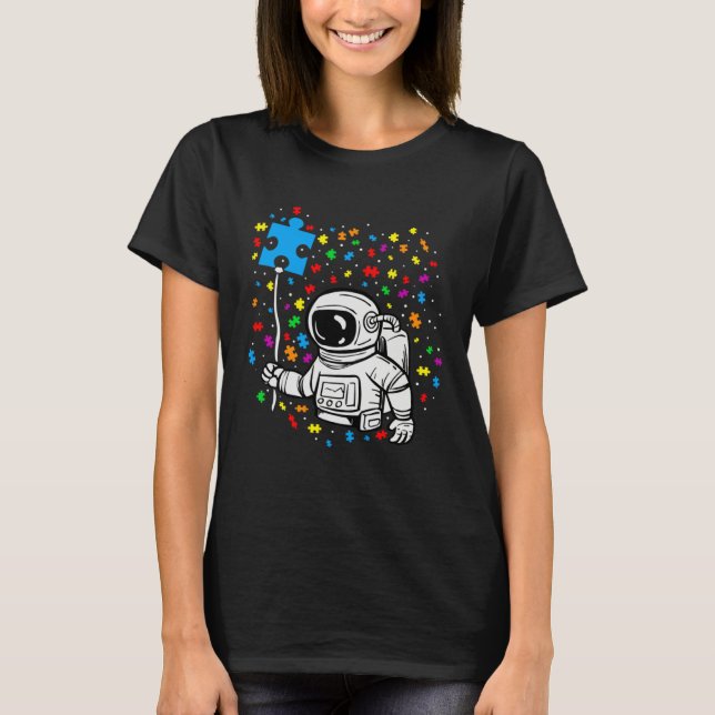 Camiseta Astronaut Puzzle Piece Balloon Autism Awareness Sp (Anverso)