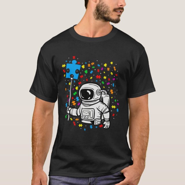 Camiseta Astronaut Puzzle Piece Balloon Autism Awareness Sp (Anverso)