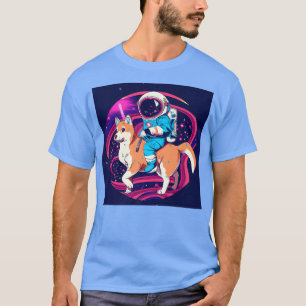 Camiseta Astronaut riding a Shiba Inu Retro Colors Synthwav