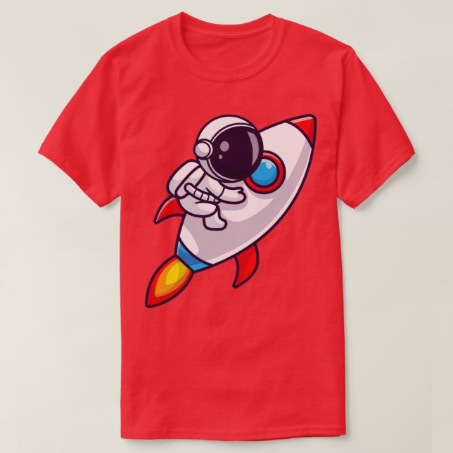 Camiseta Astronaut Riding Rocket Cartoon1 (Diseño del anverso)
