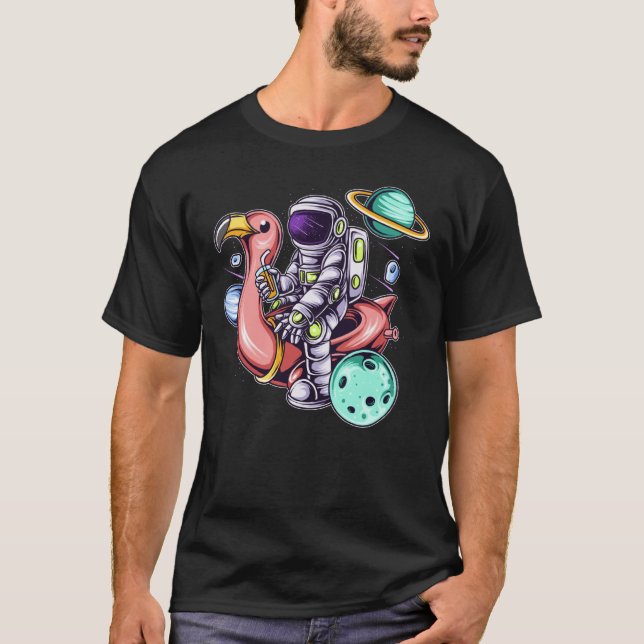 Camiseta Astronaut Sitting on a Flamingo Summer Boy Girl Wo (Anverso)
