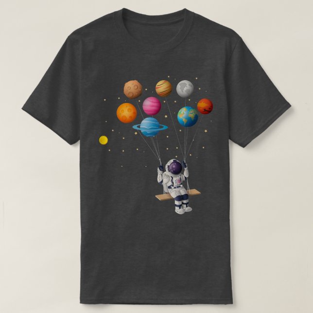 Camiseta Astronaut Swinging Solar System Balloon Space Astr (Diseño del anverso)