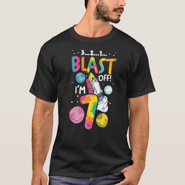 Camiseta Astronauta 7 cumpleaños 7 años 3 2 1 explosión (Anverso)