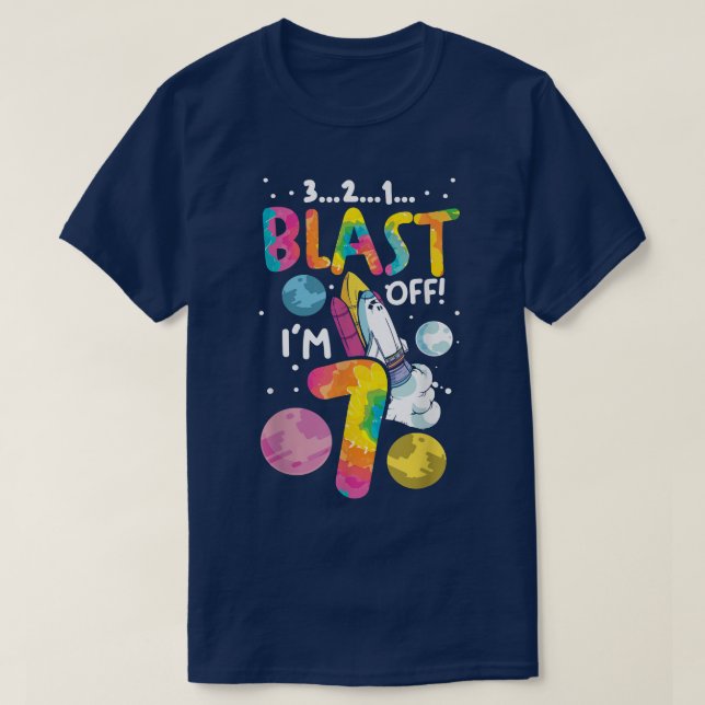 Camiseta Astronauta 7 cumpleaños 7 años 3 2 1 explosión de (Diseño del anverso)
