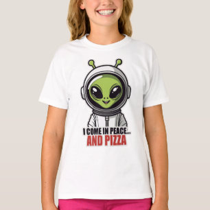 Camiseta Astronauta Alien Adorable "Vengo en Paz y Pizza"