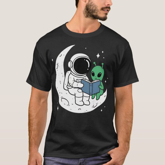 Camiseta Astronauta Alien Luna Divertida Lee Libro Astronom (Anverso)