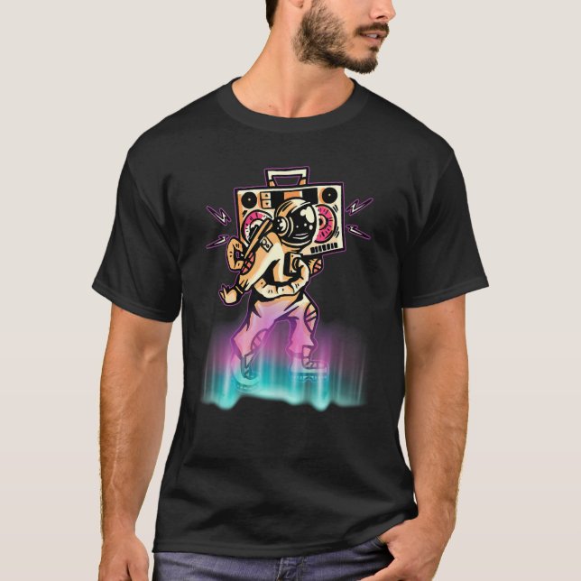 Camiseta Astronauta bailando retro con jugador de música (Anverso)