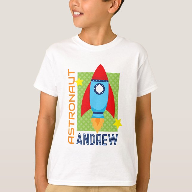 Camiseta Astronauta blanca Nombre Fiesta de cohete espacial (White Astronaut Name Space Rocket Party Shirt)