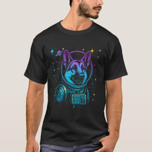 Camiseta Astronauta Colorido Pastor Alemán Espacio Galaxia