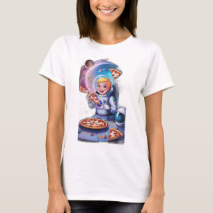 Camiseta Astronauta comiendo pizza en el espacio.