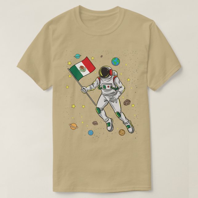 Camiseta Astronauta con bandera mexicana en el espacio (Diseño del anverso)