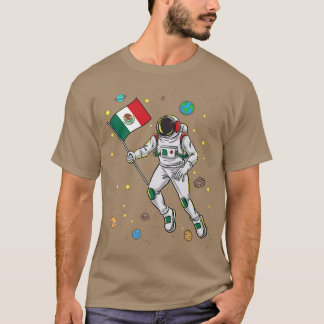 Camiseta Astronauta con bandera mexicana en el espacio