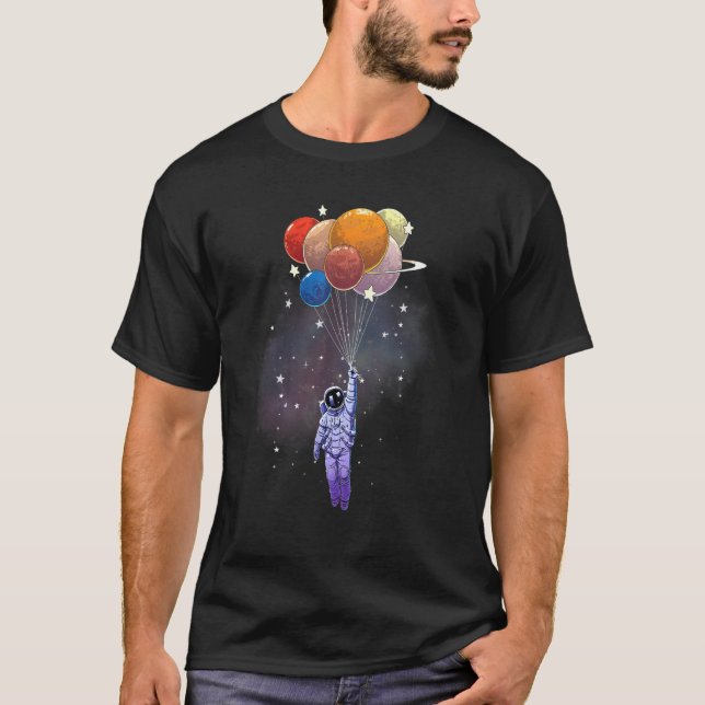 Camiseta Astronauta con globos que son planetas Spacema (Anverso)