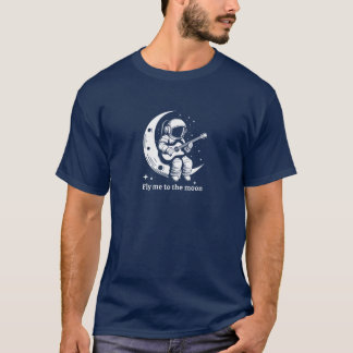 Camiseta Astronauta con guitarra en la luna, cantando una c