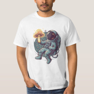 Camiseta astronauta con hongos espaciales