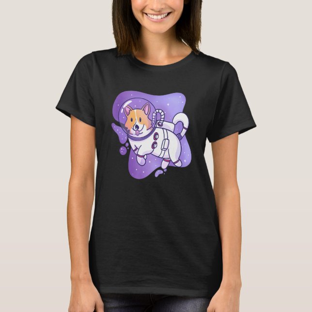 Camiseta Astronauta Corgi Cute Espacio Flotante Universo Di (Anverso)