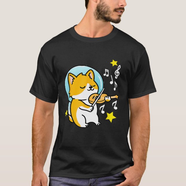 Camiseta Astronauta Corgi Tocando Violín (Anverso)