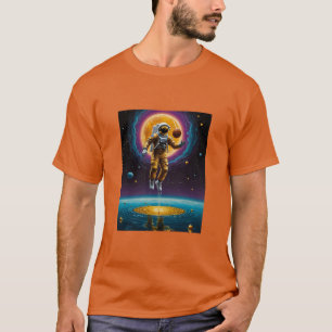 Camiseta Astronauta cósmico baloncesto sobre avión de oro