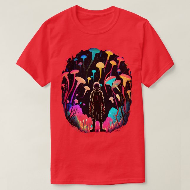 Camiseta Astronauta cósmico Bosque de hongos mágicos Psicod (Diseño del anverso)