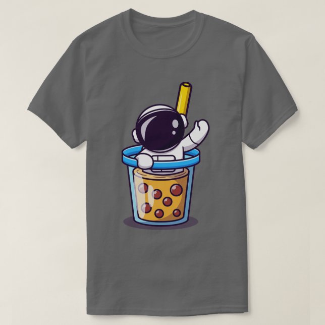 Camiseta Astronauta Cuta En La Taza De Té Leche Boba (Diseño del anverso)