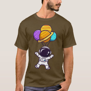 Camiseta Astronauta Cuta Flotando Con Globo Planeta En Spa