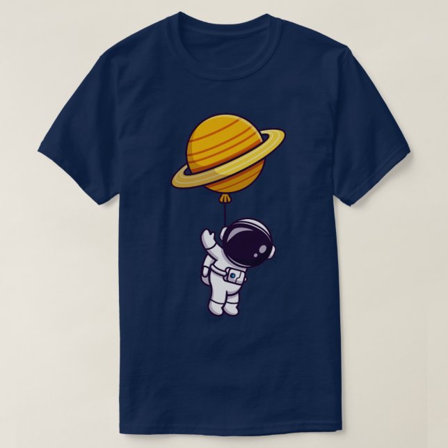 Camiseta Astronauta Cuta Flotando Con Globo Planeta En Spa (Diseño del anverso)